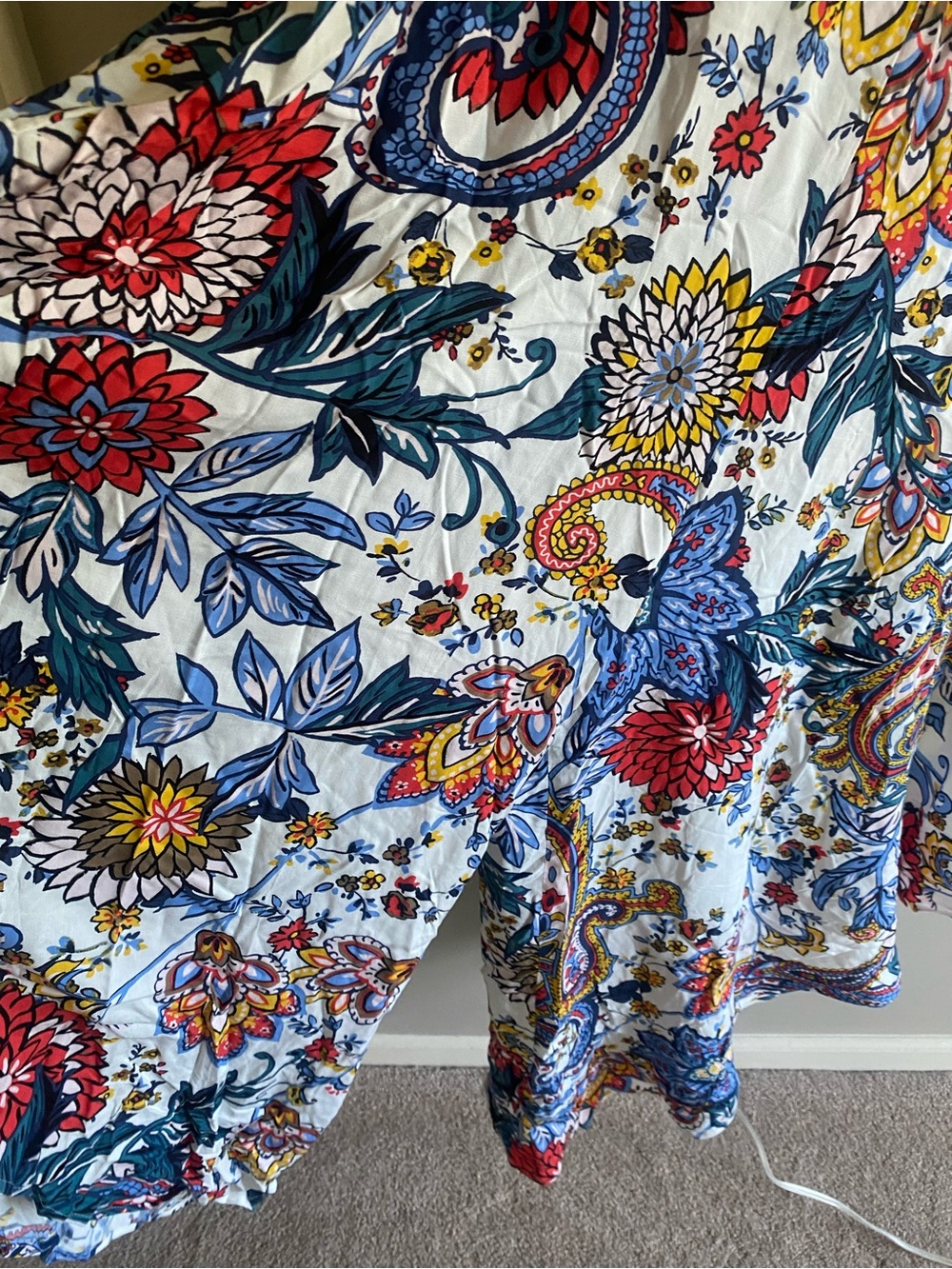 White Floral Jumpsuit with Blue & Red Print - Picture 9 of 12